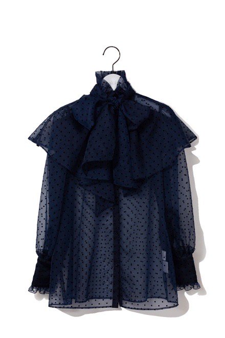 dots bow tie×cape blouse/navy - akiki