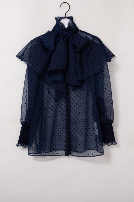 dots bow tie×cape blouse/navy - akiki