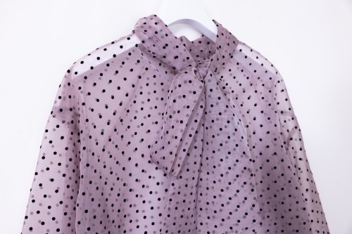 【restock】dots bow tie blouse/black - akiki